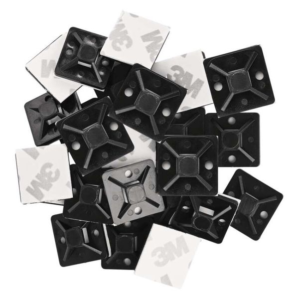Samolepiaca príchytka sťahovacej pásky 20×20 mm, čierna, 25 ks