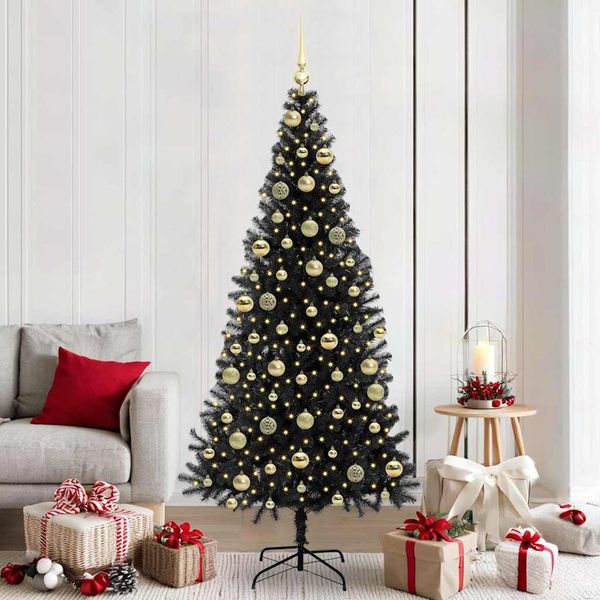 vidaXL Vianočný stromček s 300 LED-i so stojanom Čierna 210 cm PVC