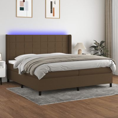 vidaXL Posteľ boxsping s matracom a LED tmavohnedá 200x200 cm látka