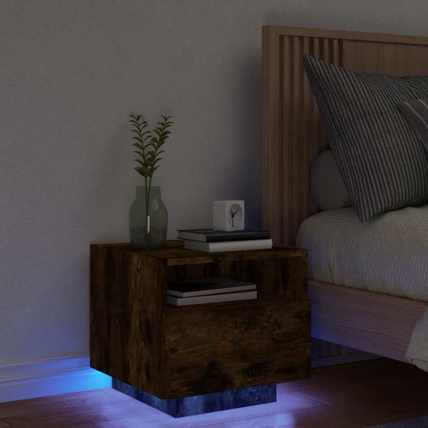 vidaXL Nočný stolík s LED svetlami dymový dub 40x39x37 cm