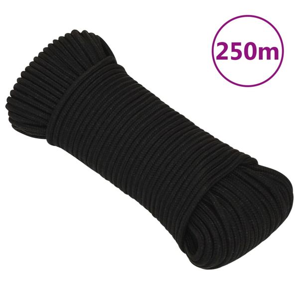 vidaXL Pracovné lano čierne 5 mm 250 m polyester