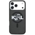 Puzdro Karl Lagerfeld Magsafe IML trblietavé s kovovým rámom fotoaparátu a tlačidlami s motívom Karl a Choupette pre iPhone 17 Pro Max čierne