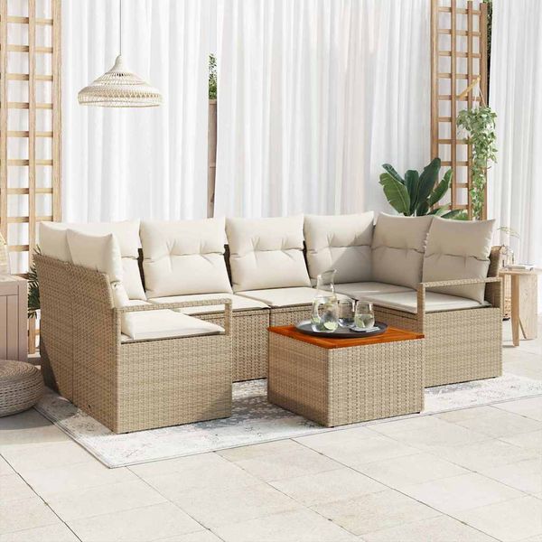 vidaXL Súprava záhradných pohoviek 7 ks Béžová polyratan