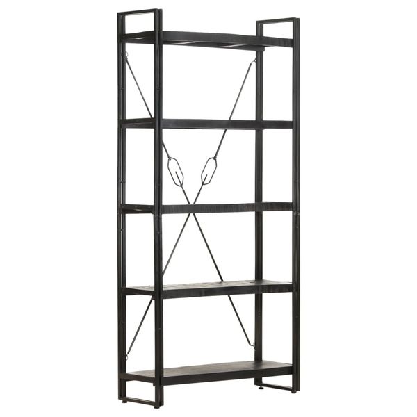 vidaXL Knižnica s 5 policami čierna 90x30x180 cm mangovníkový masív