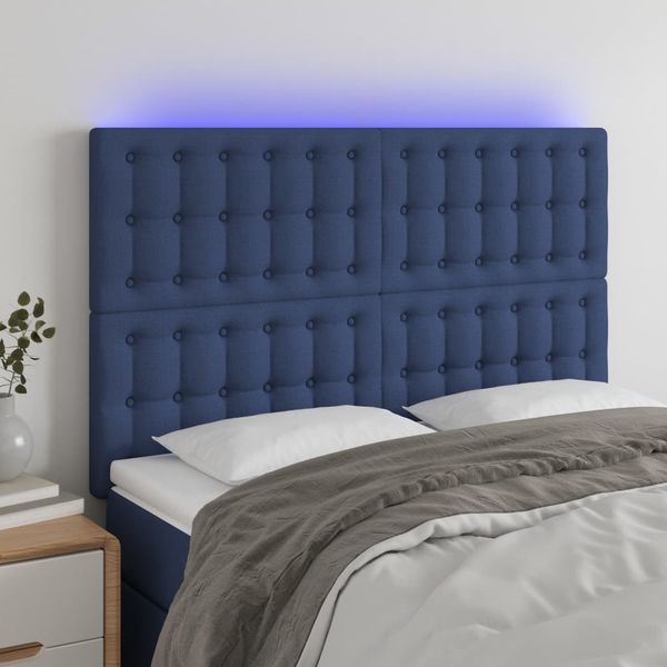 vidaXL Čelo postele s LED modré 144x5x118/128 cm látka