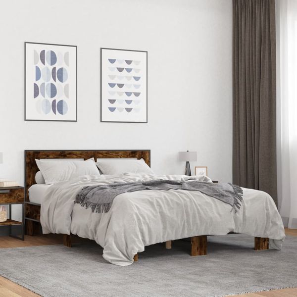 vidaXL Posteľný rám dymový dub 140x190 cm kompozitné drevo a kov