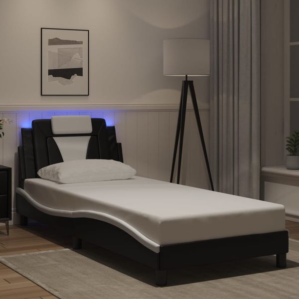 vidaXL Rám postele, Viana, s LED bez matraca, čierno biely 90x190 cm
