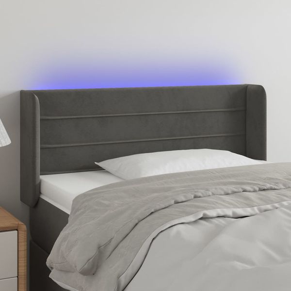 vidaXL Čelo postele s LED tmavosivé 93x16x78/88 cm zamat