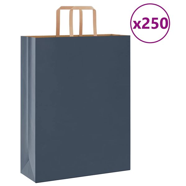 vidaXL Papierové tašky 250 ks s rúčkami, modré, 32x12x42 cm