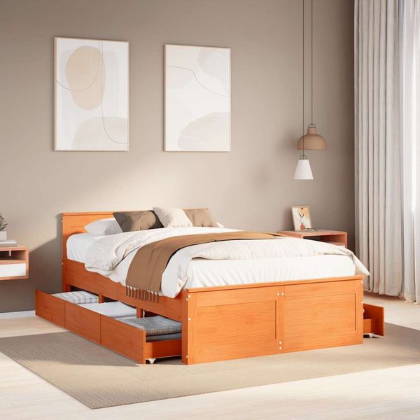 vidaXL Posteľ bez matraca s čelom voskovo hnedý 135x190 cm borovica