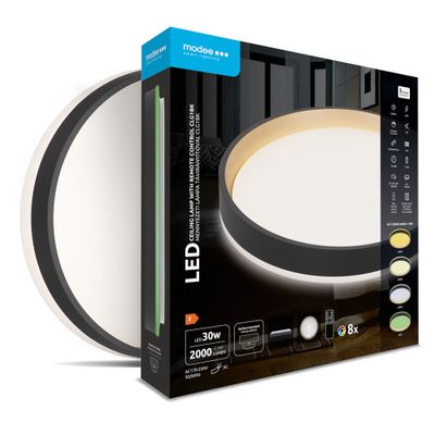 Modee Okrúhle stropné LED svietidlo CLG1BK 30W 3CCT+RGB 2000lm, čierna, ovládač (ML-CLFG1BK)