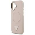 Puzdro Guess Case Magsafe PU Leather Case s trojuholníkovým logom a strieborným kovovým rámom fotoaparátu pre iPhone 17 ružové