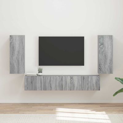 vidaXL Sada nástenného kabinetu na TV Nástenný 4 pcs Sivý Sonoma