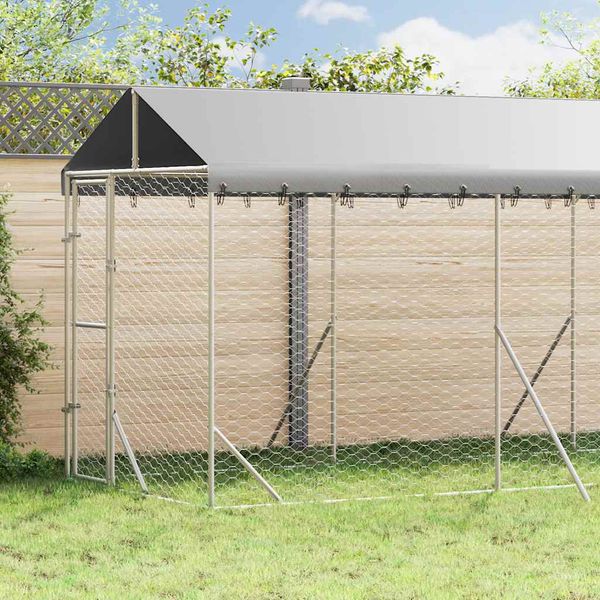 vidaXL Vonkajší koterec pre psov so strechou strieborný 2x6x2,5 m oceľ