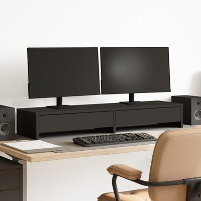 vidaXL Stojan na monitor a zásuvky čierny 100x27x15cm masívna borovica