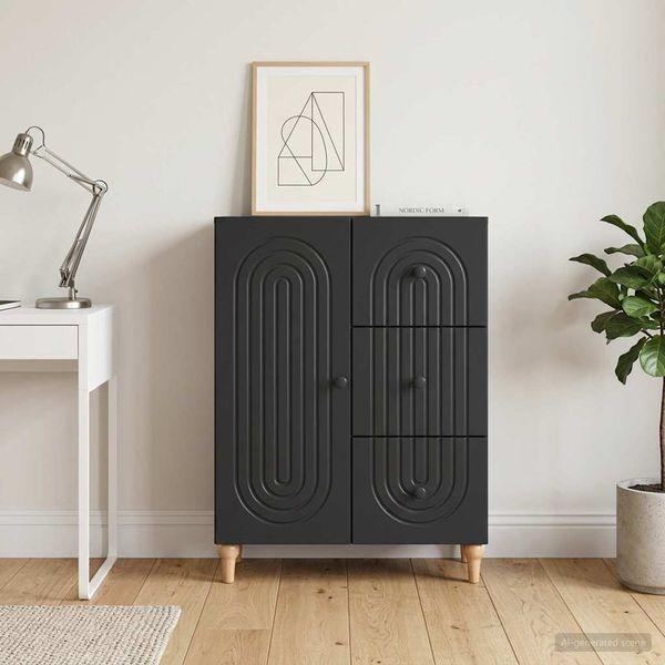vidaXL Servírovacia skriňa Čierna 66 x 34,5 x 90 cm Kompozitné drevo