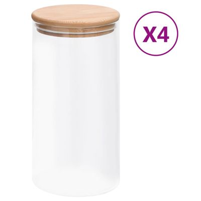 vidaXL Skladovacie sklenené poháre s bambusovými viečkami 4 ks 1200 ml