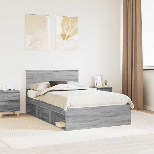 vidaXL Rám postele Sivý Sonoma 120 x 200 cm Masívne borovicové drevo