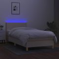 vidaXL Posteľ boxsping s matracom a LED krémová 90x190 cm látka