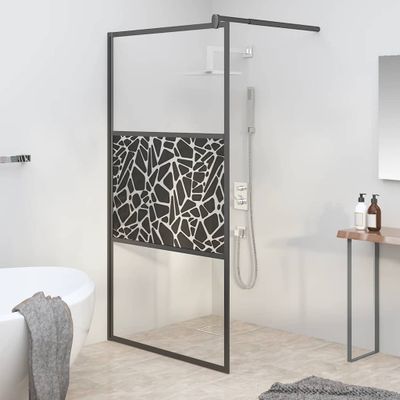 vidaXL Sprchová zástena z ESG skla s dizajnom kameňov 115x195cm čierna