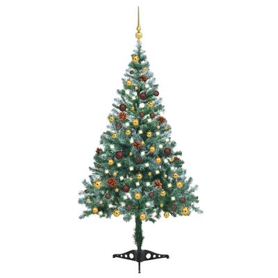 vidaXL Mrazom pokrytý osvetlený vianočný stromček+gule a šišky 150 cm