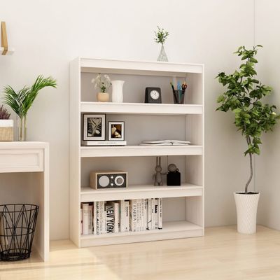vidaXL Knižnica/deliaca stena biela 100x30x135,5 cm masívna borovica
