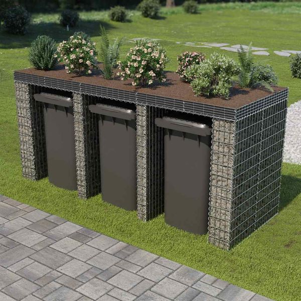 vidaXL Gabiónová stena na odpadkový kôš pozinkovaná oceľ 270x100x130cm