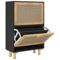 vidaXL Botník čierny 52x25x80 cm spracované drevo a prírodný ratan