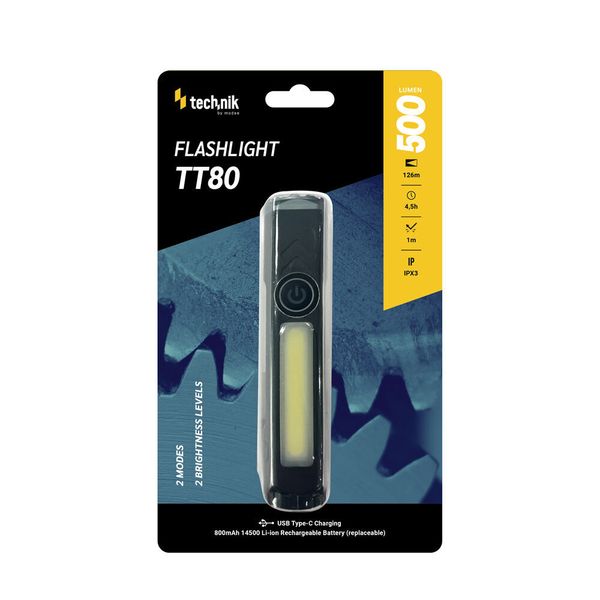 Technik MT-TT80 svietidlo, vymeniteľná batéria 800 mAh, COB (500+300 lm)