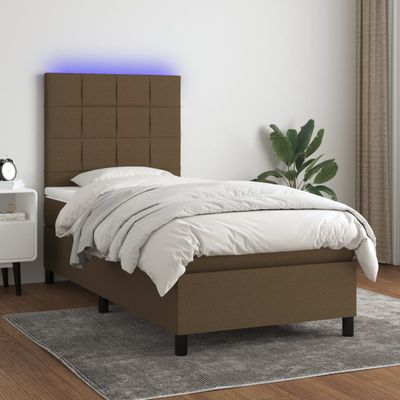 vidaXL Posteľ boxsping s matracom a LED tmavohnedá 100x200 cm látka