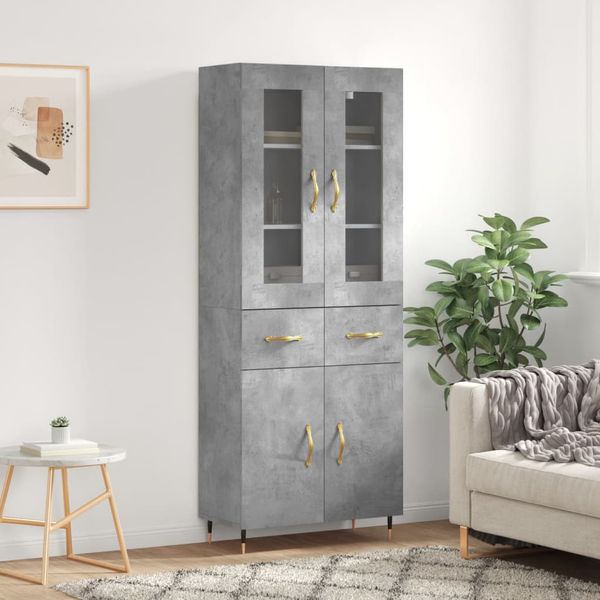 vidaXL Vysoká skrinka betónová sivá 69,5x34x180 cm spracované drevo