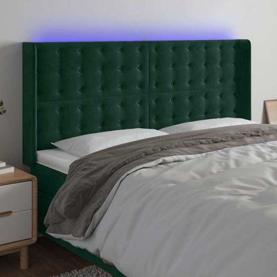 vidaXL Čelo postele s LED tmavozelené 163x16x118/128 cm zamat