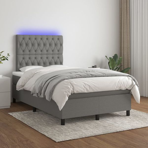 vidaXL Posteľ boxsping s matracom a LED tmavosivá 120x200 cm látka