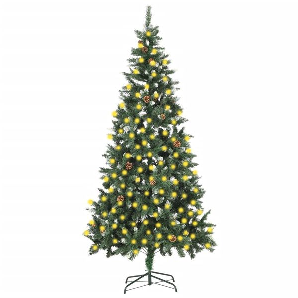 vidaXL Osvetlený umelý vianočný stromček so šiškami 210 cm