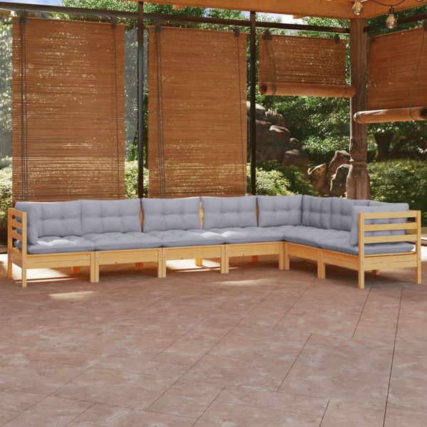 vidaXL 7-dielna záhradná súprava so sivými vankúšmi borovicový masív