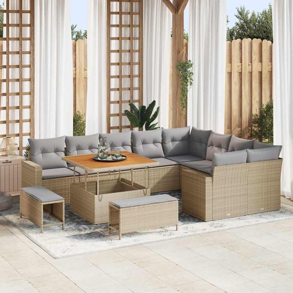 vidaXL Súprava záhradných pohoviek 12 pcs Béžová polyratan