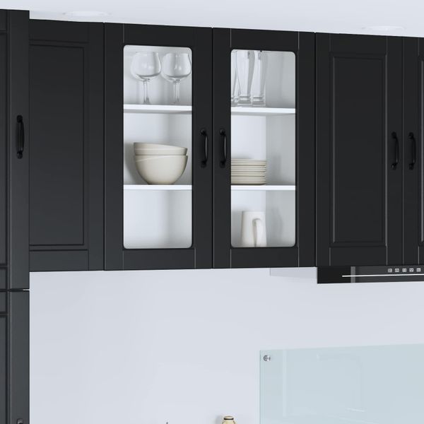 vidaXL Nástenný sklenený kabinet PORTO Čierna 80 x 31 x 80 cm
