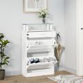 vidaXL Botník lesklý biely 63x24x104 cm spracované drevo