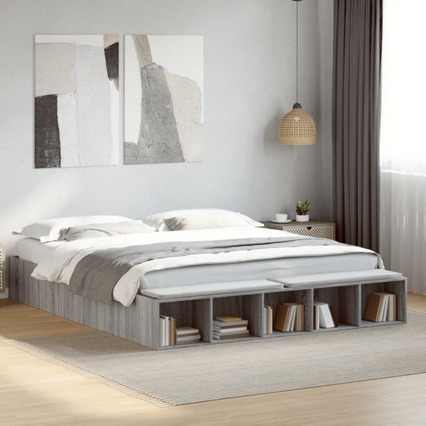 vidaXL Posteľný rám sivý dub sonoma 200x200 cm kompozitné drevo