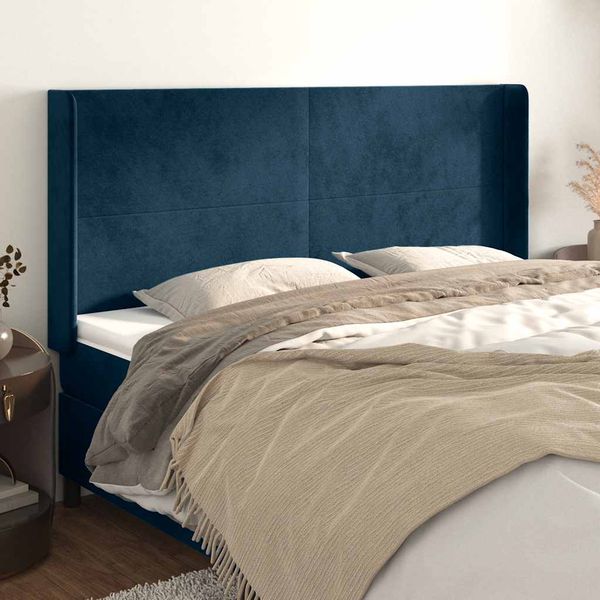 vidaXL Čelo postele so záhybmi tmavomodrá 163x16x118/128 cm zamat