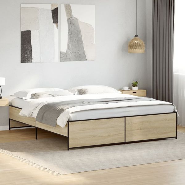 vidaXL Posteľný rám dub sonoma 200x200 cm kompozitné drevo a kov