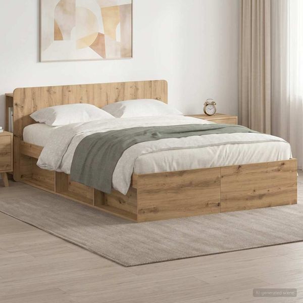 vidaXL Rám postele so skladom s čelnou doskou Dub artisan 140 x 190 cm