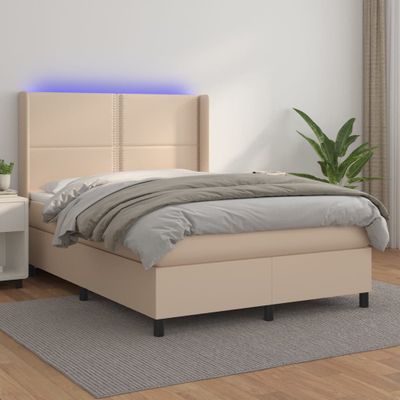 vidaXL Boxspring posteľ matrac a LED kapučínová 140x200 cm umelá koža