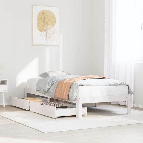 vidaXL Posteľný rám so zásuvkami biely 90x200 cm borovicový masív