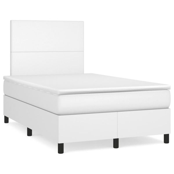 vidaXL Boxspring posteľ s matracom, biela 120x190 cm, umelá koža