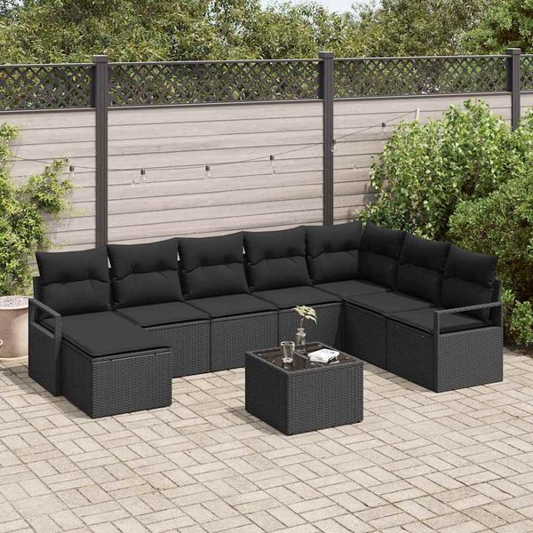 vidaXL Sada pohoviek s vankúšom 9 pcs Čierna polyratan