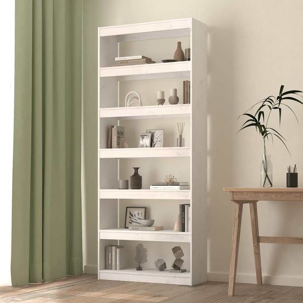 vidaXL Knižnica/deliaca stena biela 80x30x199,5 cm masívna borovica