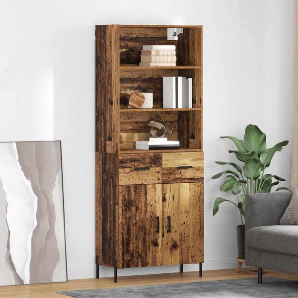 vidaXL Highboard Staré drevo 69,5 x 32,5 x 180 cm Kompozitné drevo