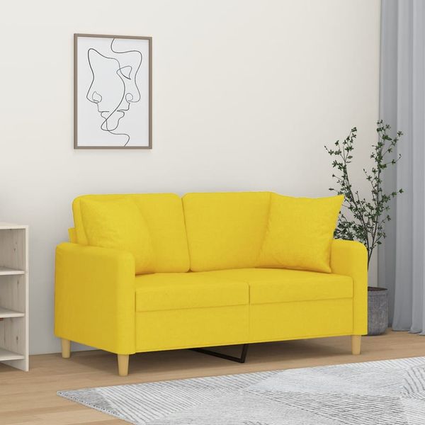 vidaXL 2-miestna pohovka s vankúšikmi svetložltá 120 cm látka