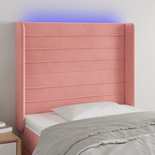 vidaXL Čelo postele s LED ružové 103x16x118/128 cm zamat